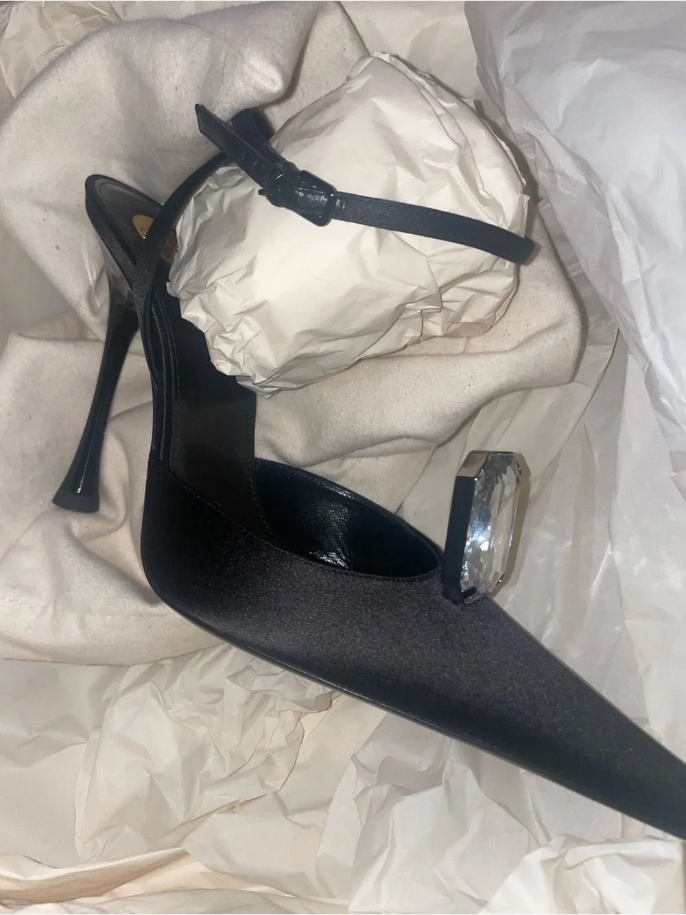 Brand New 100% Auth Saint Laurent Black Satin Harlow Pumps eu 37.5